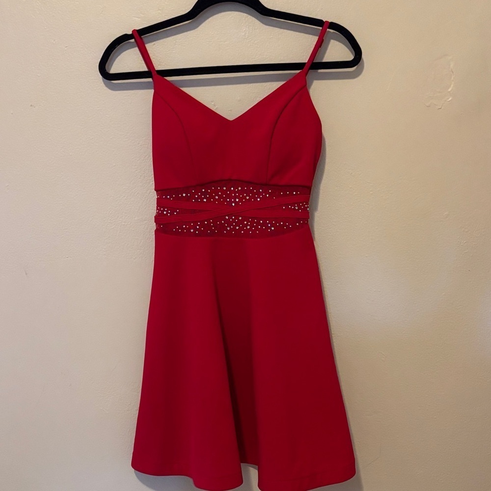 City Studio Red Dress with Rhinestone Detail